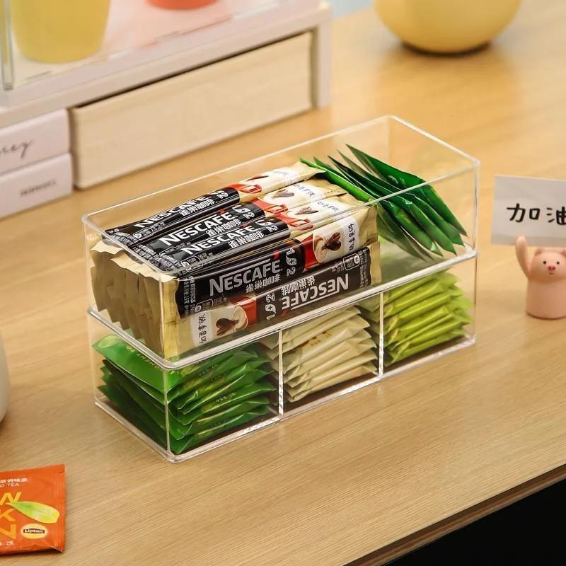 Прозрачный ящик для хранения чайных пакетиков, акриловый разделитель, сортировка кофейных капсул, герметичный резервуар