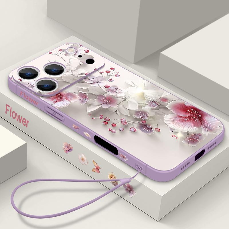 Чехол-шнурок с розово-белым цветочным узором для iPhone 17 Pro Max, мягкий силиконовый чехол для iPhone 16 Pro Max, чехол для iPhone 15 14 13 12 11 16E Air