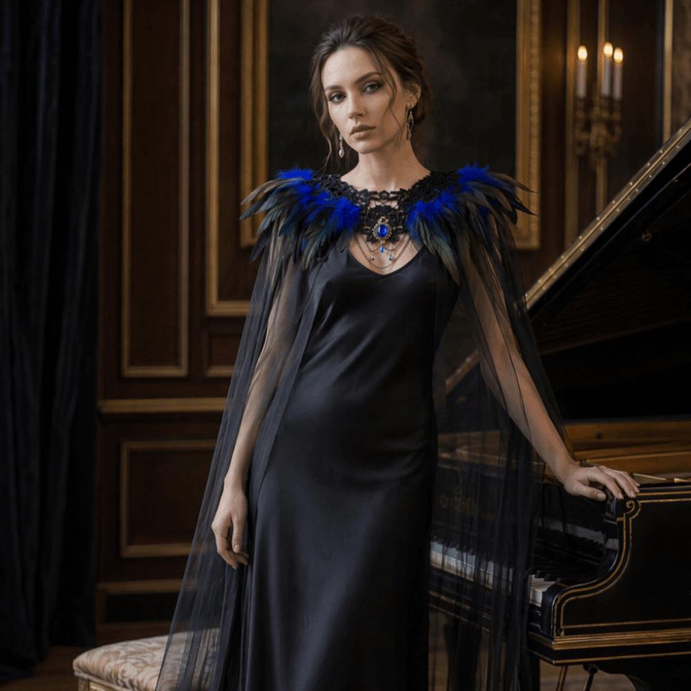 Fur Collar Halloween Feather Cloak Elegant Festival Costume Cape Role Playing Costume