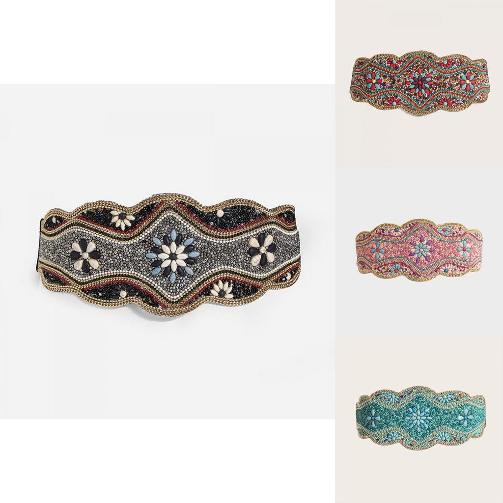 Boho Chic Beaded Wide Waist Belt With Geometric Design For Festival And Casual Wear