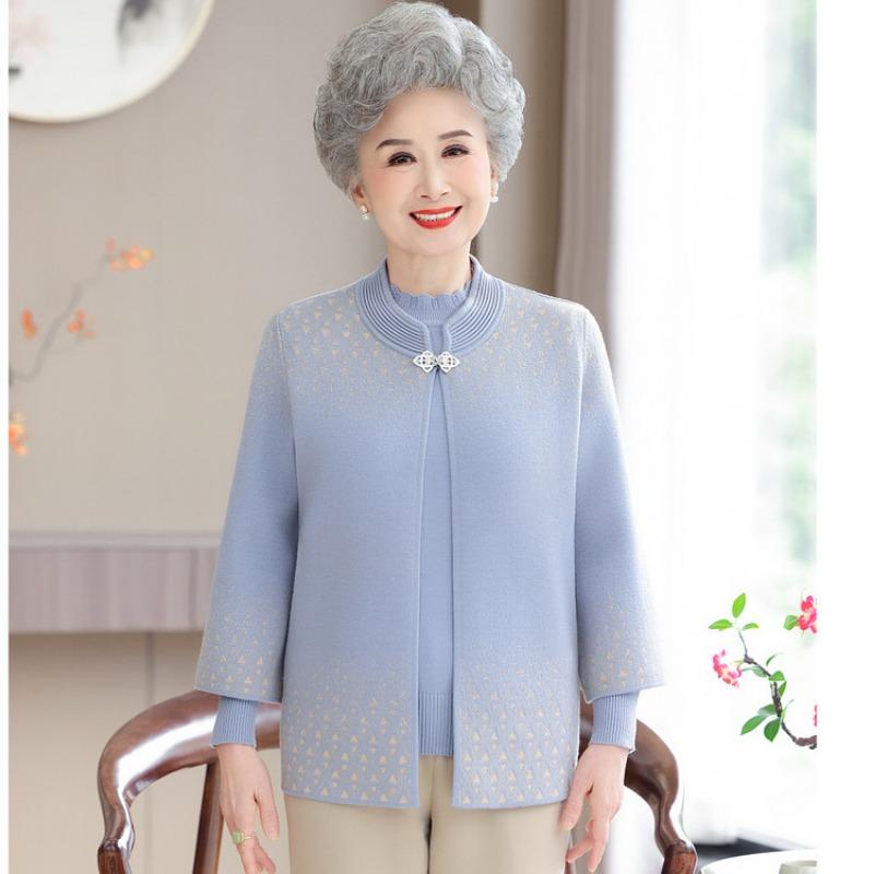 Одежда для женщин среднего и пожилого возраста осенне-зимний свитер кардиган куртка Новый год мама весна и осень новый вязаный костюм-двойка