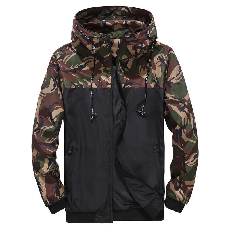 Men's Jacket Spring and Autumn Camouflage Coat Male's Casual Thin Hooded Zippered Jacket Youth Fashion Hooded Coat Plus Size