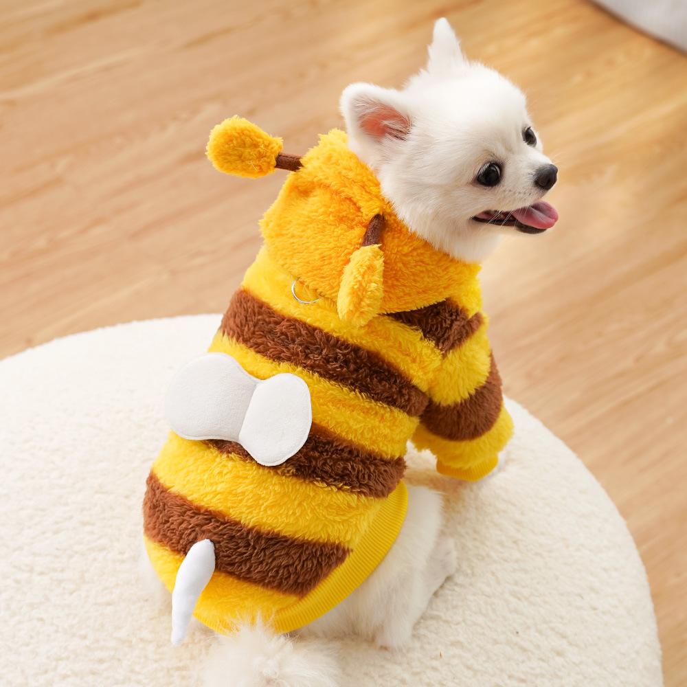 Pet Clothes Dog Cat Supplies Autumn and Winter Bee Transformation Teddy Bigbear French Door Fleece New Medium Dog
