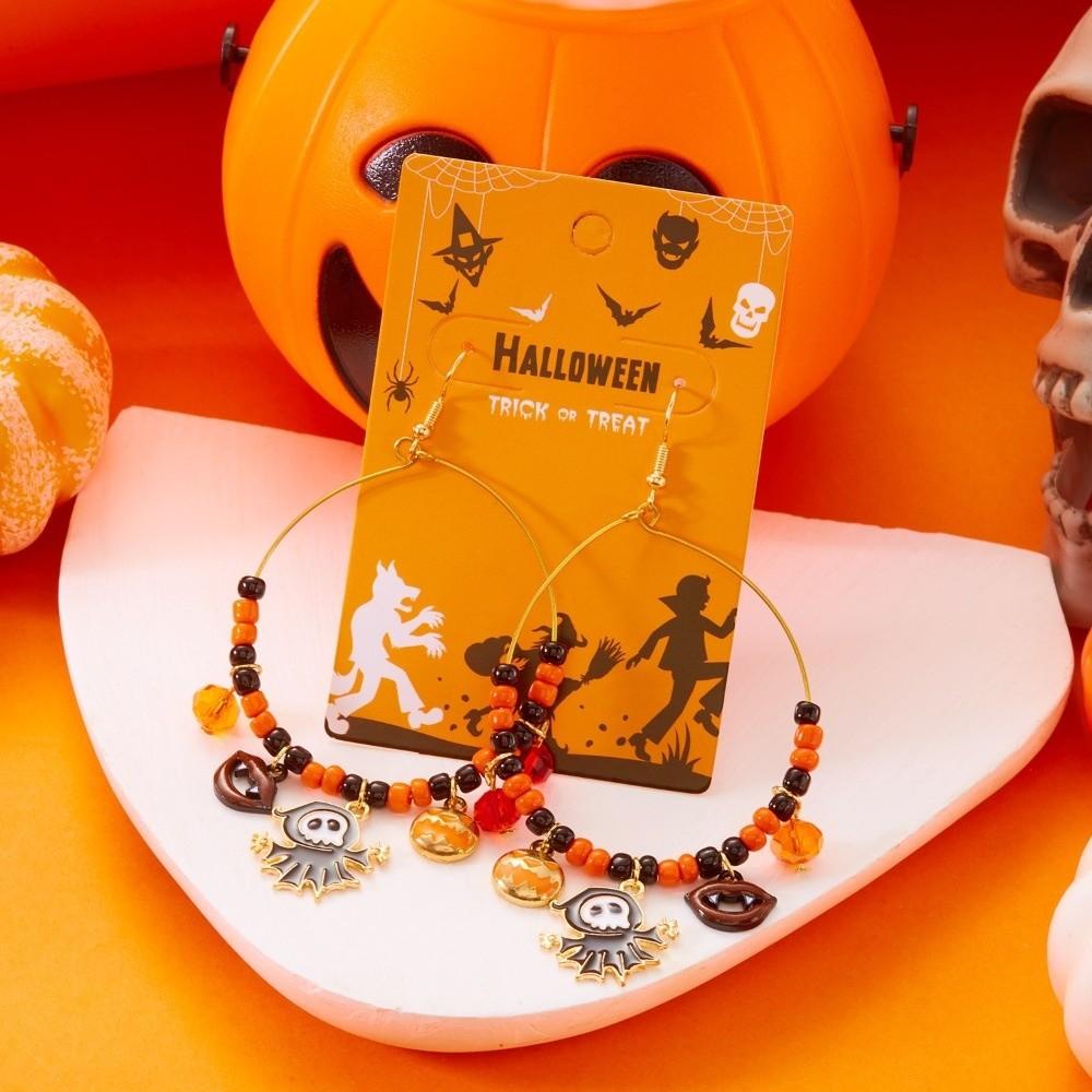 Beads Halloween Earrings Skull Ghost Dangle Earrings Jewelry Pumpkin Hoop Earrings  Women