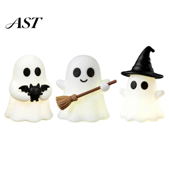 Halloween Night Party Decor Luminous Mini Ghost Figurines, Glow in The Dark Cute Favors for Kids Miniature Statue Micro Landscape, Tiered Tray