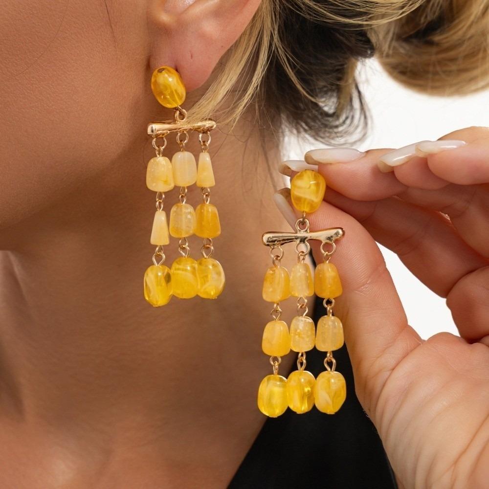 Multi-Layer Bead Bead Dangle Earrings Resin Geometric Earrings Vintage Statement Earrings Banquet