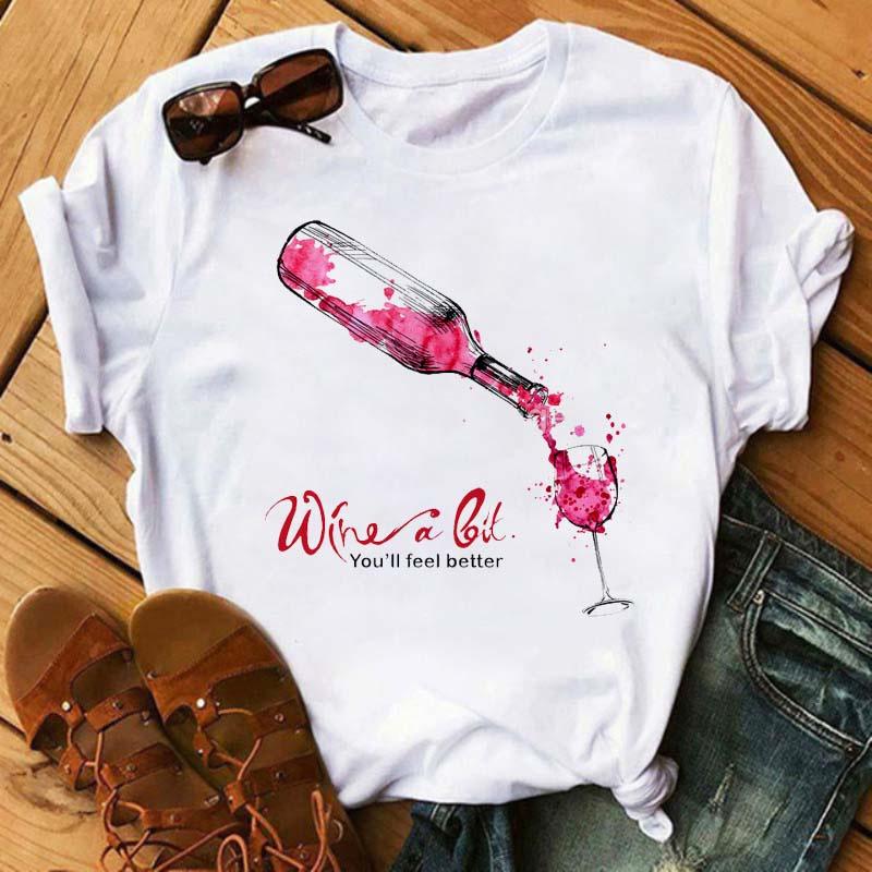 Wine Glass Printed T-Shirts For Women Clothing Casual Top Ladies Clothes Short Sleeve Versatile Graphic Printed Fashion Shirts