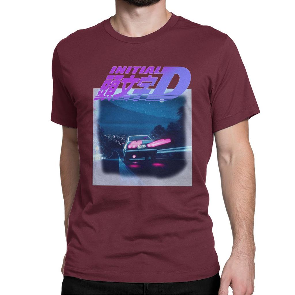 Initial D Неоновый AE86 Мужская футболка Гоночный автомобиль Винтажная футболка Короткий рукав Круглый вырез Чистый хлопок Классическая одежда