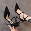 Four Seasons Women's Suede High Heels Pointed Stiletto Fashion Sexy Black Wedding Shoes Nude Bridal Shoes