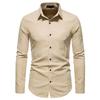 Мужская мода, повседневная приталенная рубашка с длинным рукавом, однотонная рубашка, топ, блузка