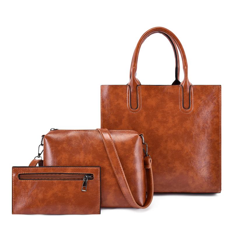 Новая модная персонализированная наплечная сумка из масляной вощеной кожи, сумка-мессенджер, модный набор из трех предметов для мамы и ребенка