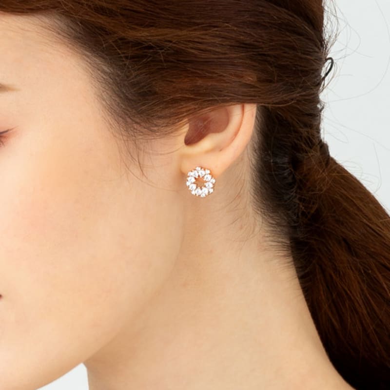 ELLE Jewelry 14K Round Cubic One-Touch Earrings (Gold Pin) ELGPEE271