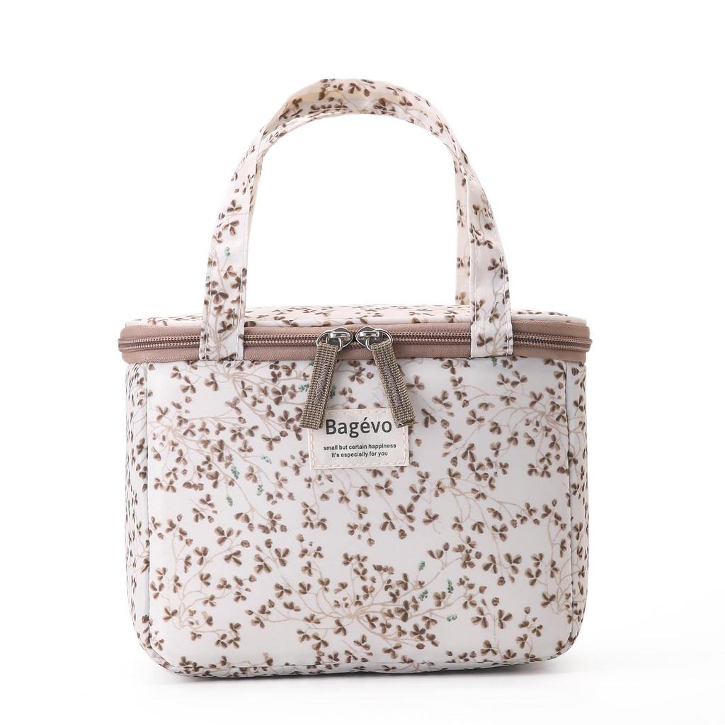 Elegant Floral Lunch Bag High Capacity Cooler Lunch Containers Portable Bento Handbag Women Commute Travel Outdoor Handbag