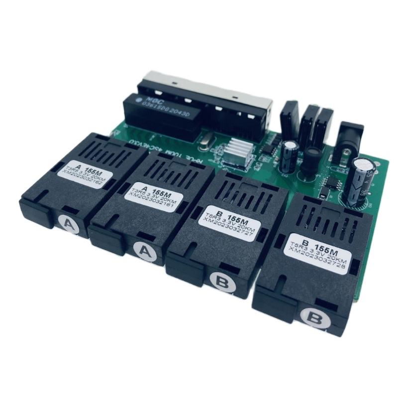 100M Reverse 4F4E POE Fiber Switcher 4 Fiber Optically Media Converter Fast Ethernet Easy Installation Development Board