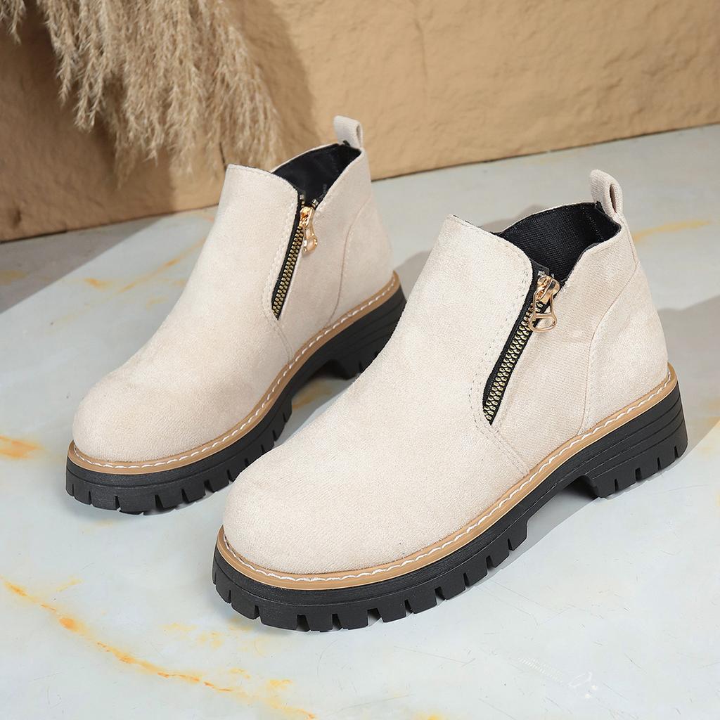 2025 ботинки мартин с круглым носком и боковой молнией, короткие ботинки на толстом каблуке, новые осенне-зимние, большого размера, женские короткие ботинки для внешней торговли