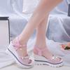 Модные женские летние туфли-лодочки, сандалии на платформе, босоножки на танкетке с кристаллами и открытым носком, босоножки на танкетке