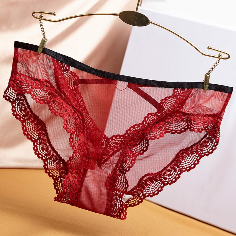 Летние женские трусики с полым кружевом, треугольные, с принтом, из ледяного шелка, с низкой посадкой, с бантиком