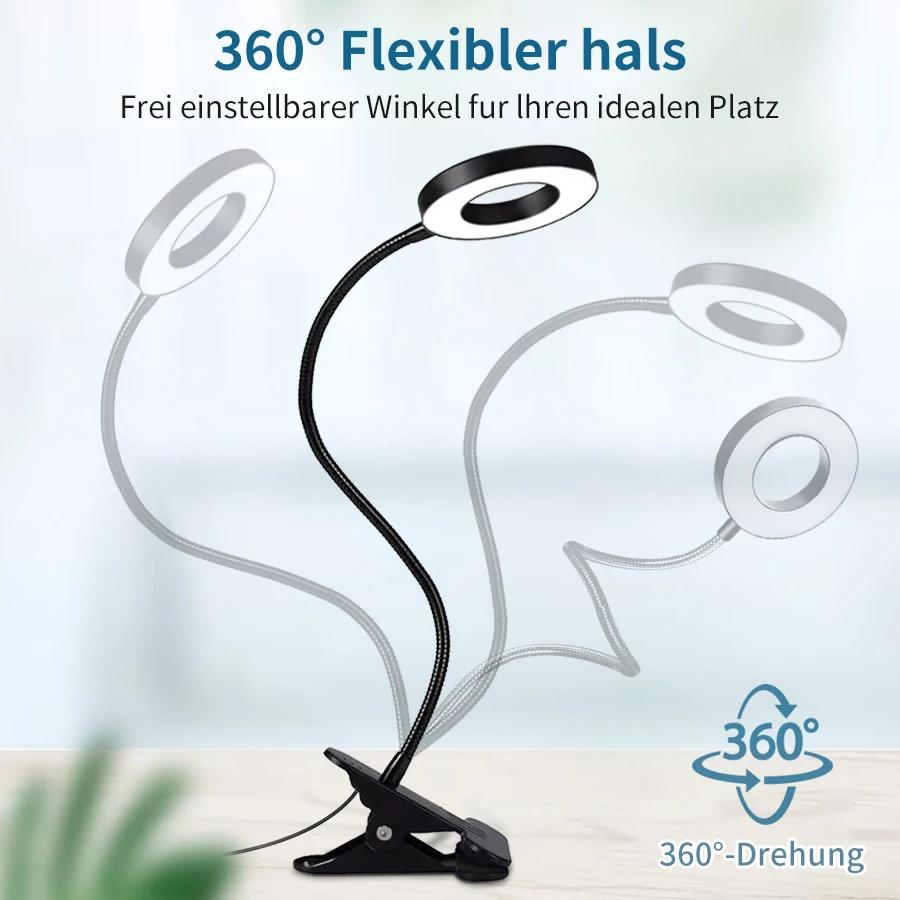 Складная настольная лампа на 360°, защита глаз, студенческая настольная лампа, анти-синий свет, зажимная лампа, зарядка через USB, лампа для чтения с регулируемой яркостью света