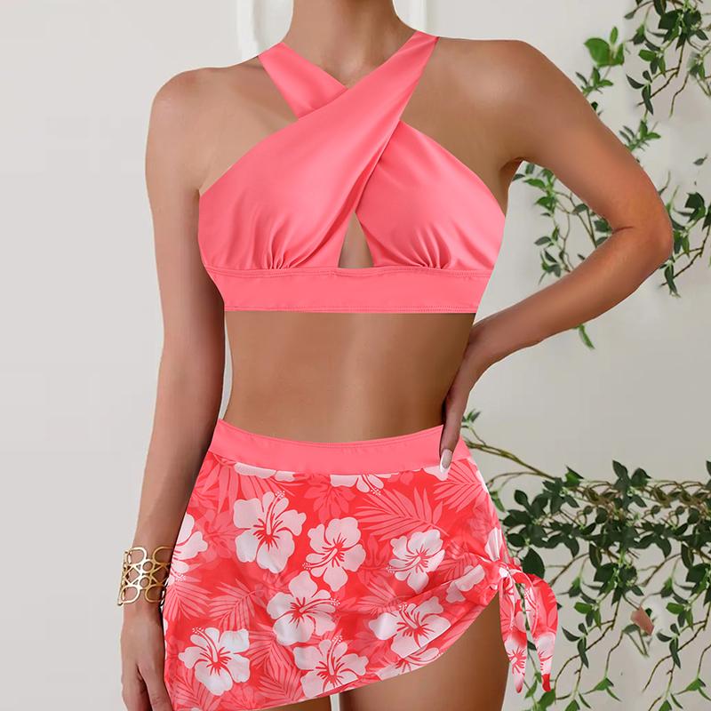 Плюс размер Женская мода сексуальный круглый вырез красочный небо бикини комплект облегающий пляжный купальники комплект из двух частей