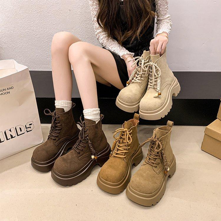 Женские ботинки Мартина 2025 осень новые короткие ботинки ботинки прерий ковбойские ботинки вестерн маленькие на толстой подошве большие желтые ботинки