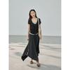 [Monsoon Journey] Goming Splicing Striped Fake Two-piece Top + Irregular Skirt Women's Summer Suit BN171
