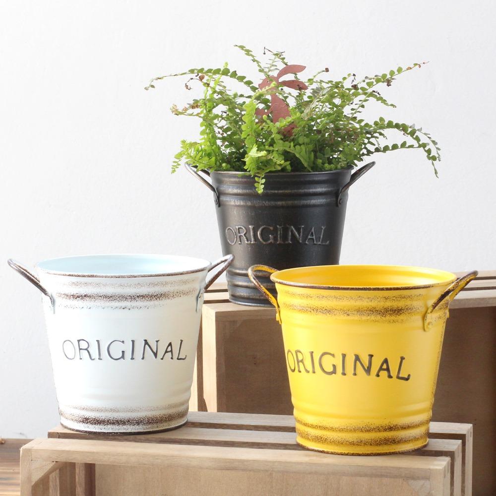Round Iron Flower Pot Retro Floral Buckets Creative Metal Flower Container Farmhouse