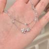 S925 Sterling Silver Double Layer Sakura Bracelet for Women , Trendy Delicate Cherry Blossom Jewelry , Cubic Zirconia