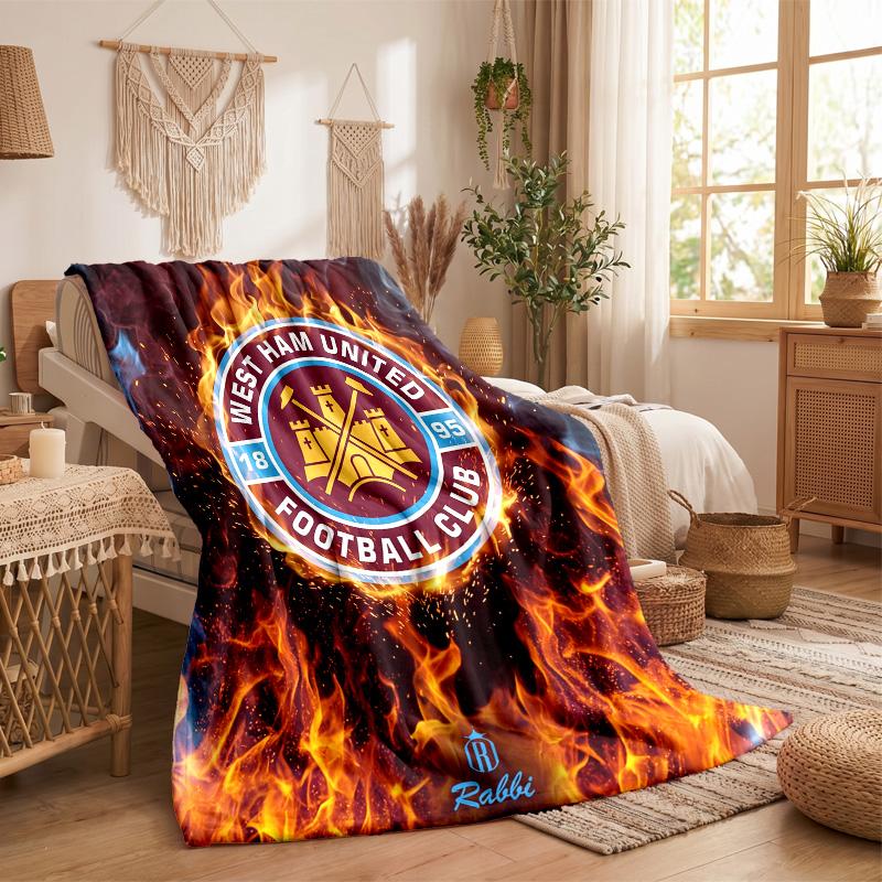 West Ham United Football Print Flannel Blanket Soft Warm Sofa Bed Throw Blanket For Home Office Bedroom
