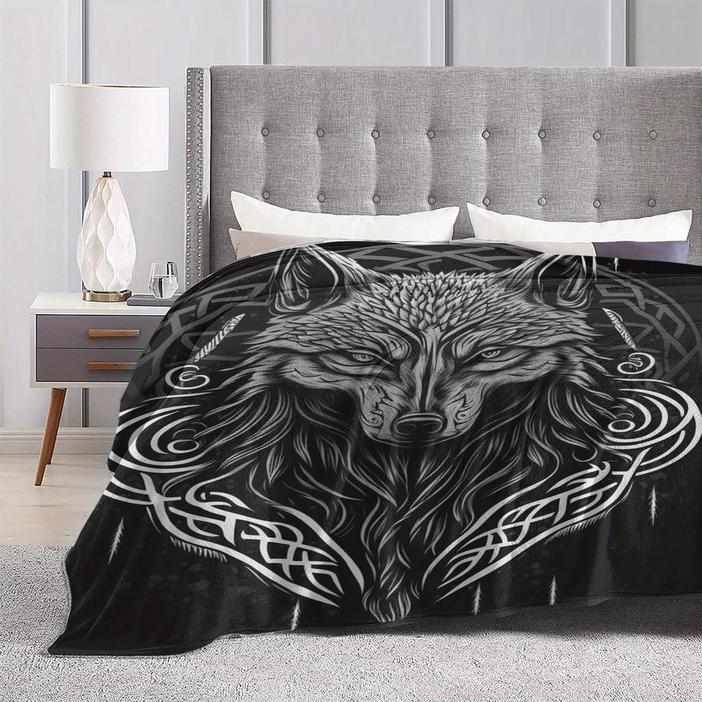 Фланелевое одеяло с принтом волка викинга, мягкое, теплое, всесезонное, накидка для дивана, офиса, кровати, кемпинга, идея для подарка