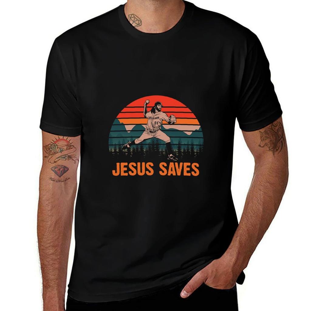 Jesus Saves Baseball Jesus Tshirt Casual Trendy Short Sleeve Tshirt