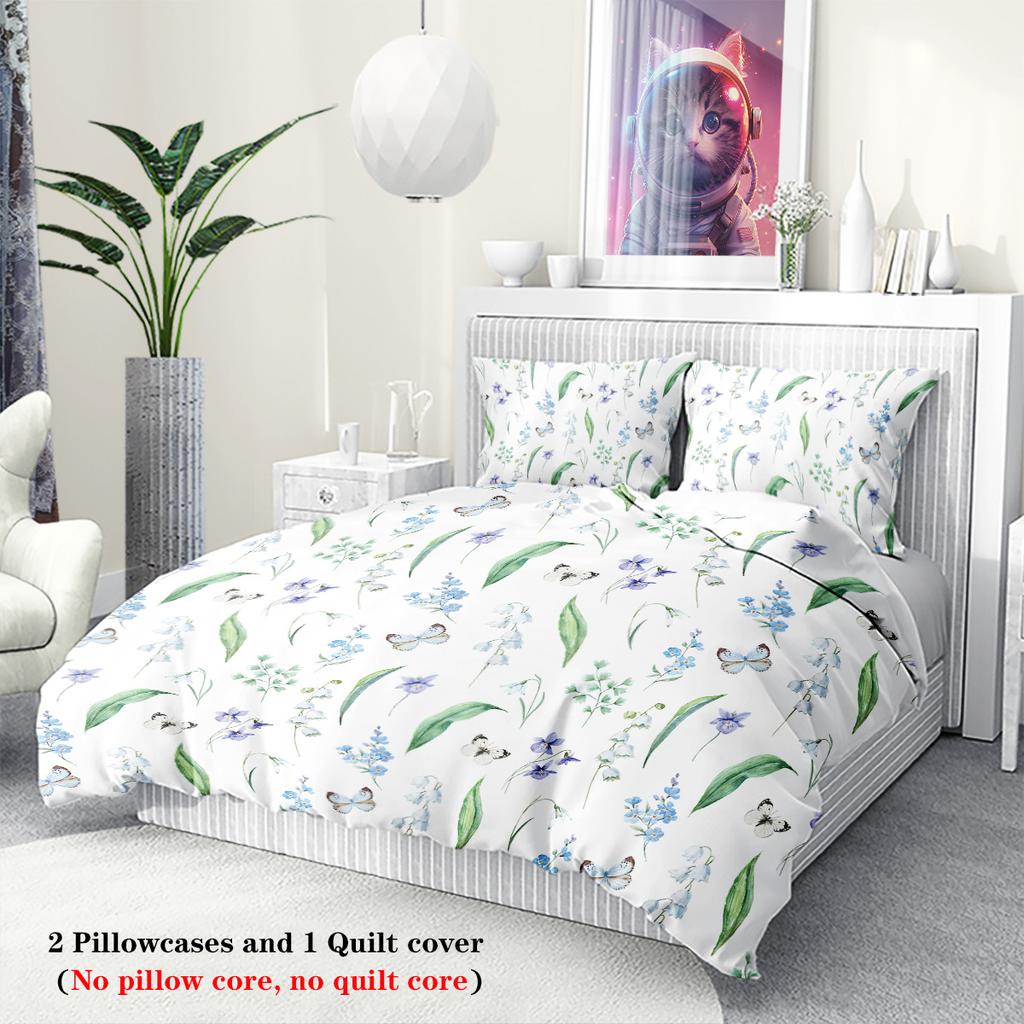 3Pcs Spring Scenery Bird Pattern Printed Duvet Cover Set, Queen, King, Double Bed, For Women And Adults Bedroom, Hotel