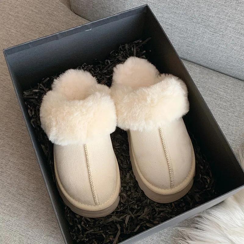 Fur Slippers Women Winter Plush Sandals  Luxury Slip On Platform Slides Female Thick Sole Designer Cotton Home Shoes