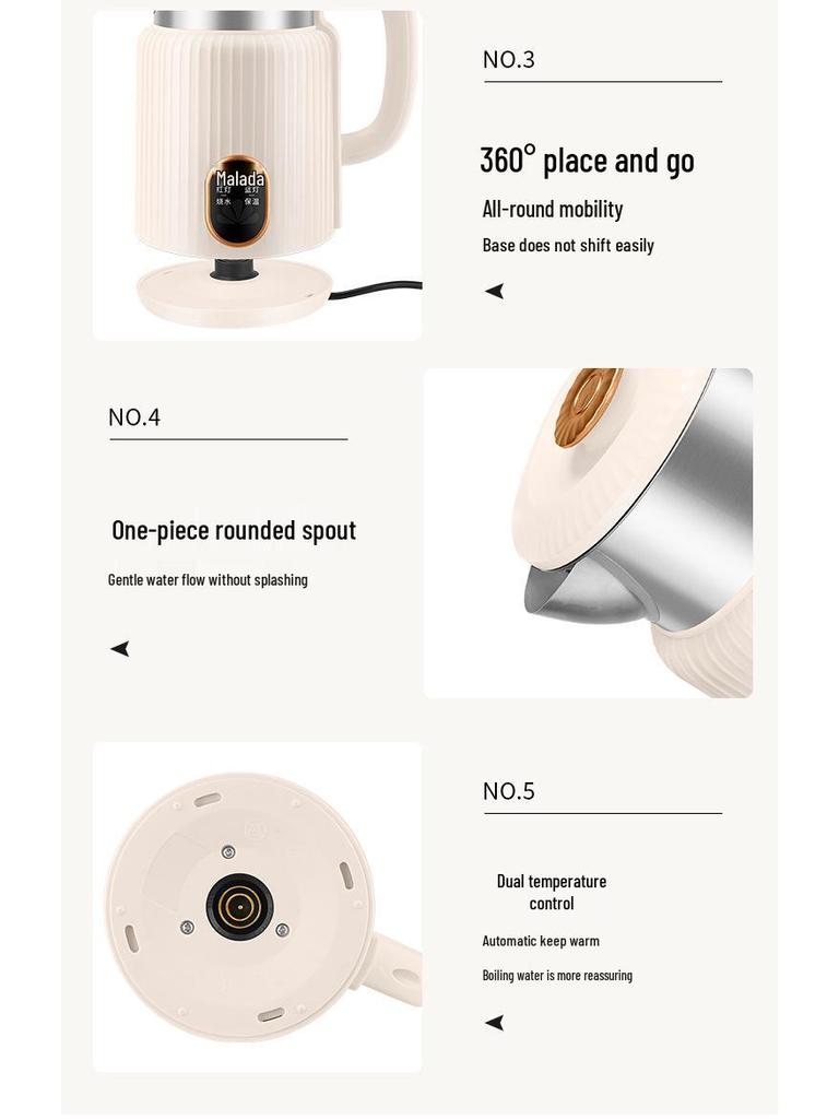 Электрический чайник Malata из нержавеющей стали с двойными стенками и умной изоляцией - Прочный для домашнего использования