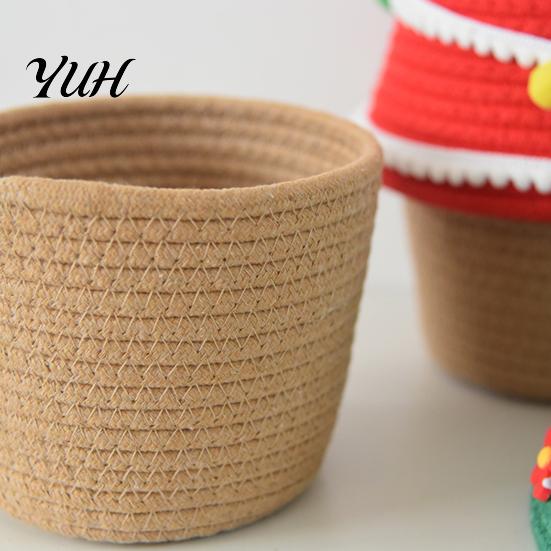 Cotton Rope Storage Basket Christmas Tree Shape Box with Lid, Decorative Fabric Woven Key Holder Lid Organizer, Dustproof Thread Container for