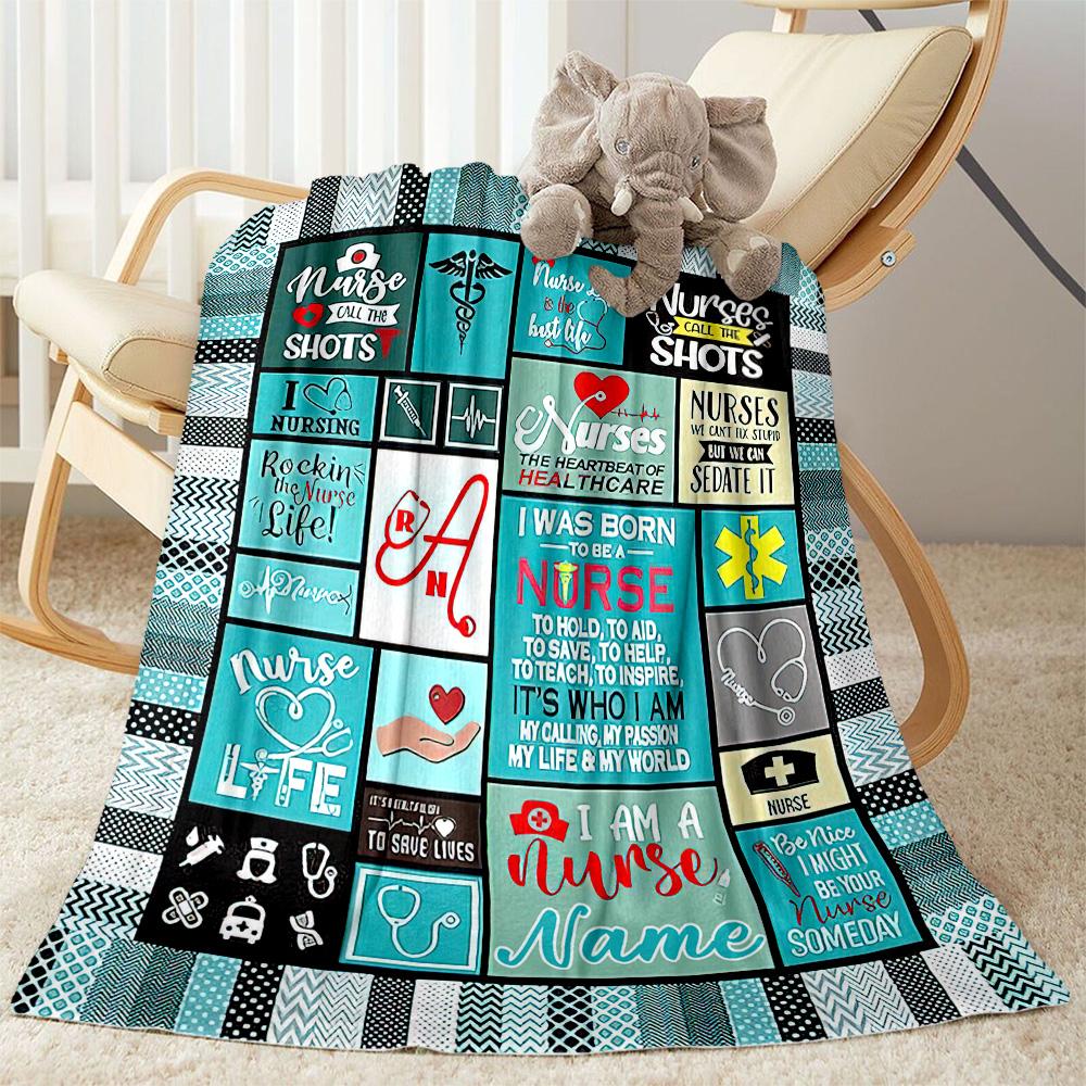 Nurse Life Quotes Customize Text Lightweight Customizable Blanket Soft & Cozy Throw For Picnics Ideal for All Seasons Modern Style