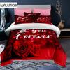 Valentine's Day Duvet Cover Set Red Rose I Love You Pattern King Size Couple Polyester Bedding Set Happy Romantic Quilt Cover
