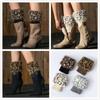 Women Winter Warm Ankle Warmer Knitted Socks Fur Trim Leopard Leg Warmers Boot Socks