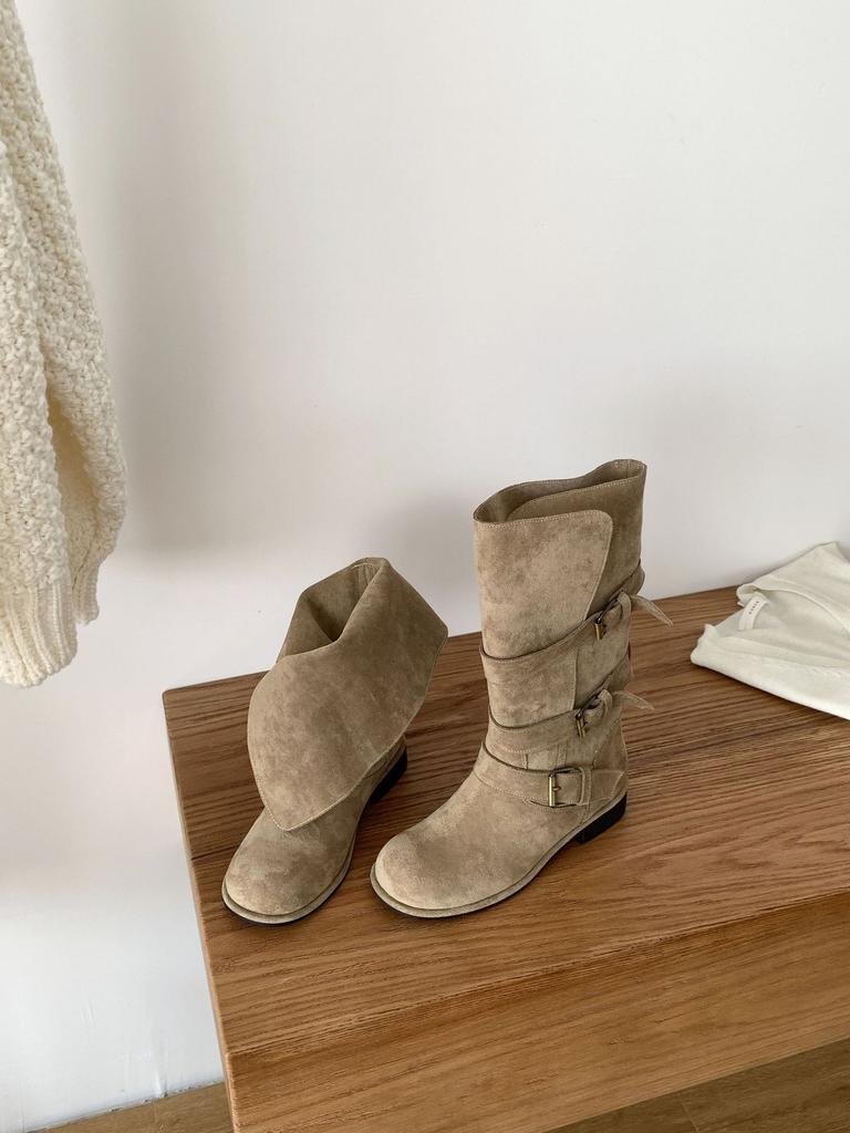 Coarse heel French retro western cowboy boots women's boots 2025 new mid-tube stack knight boots