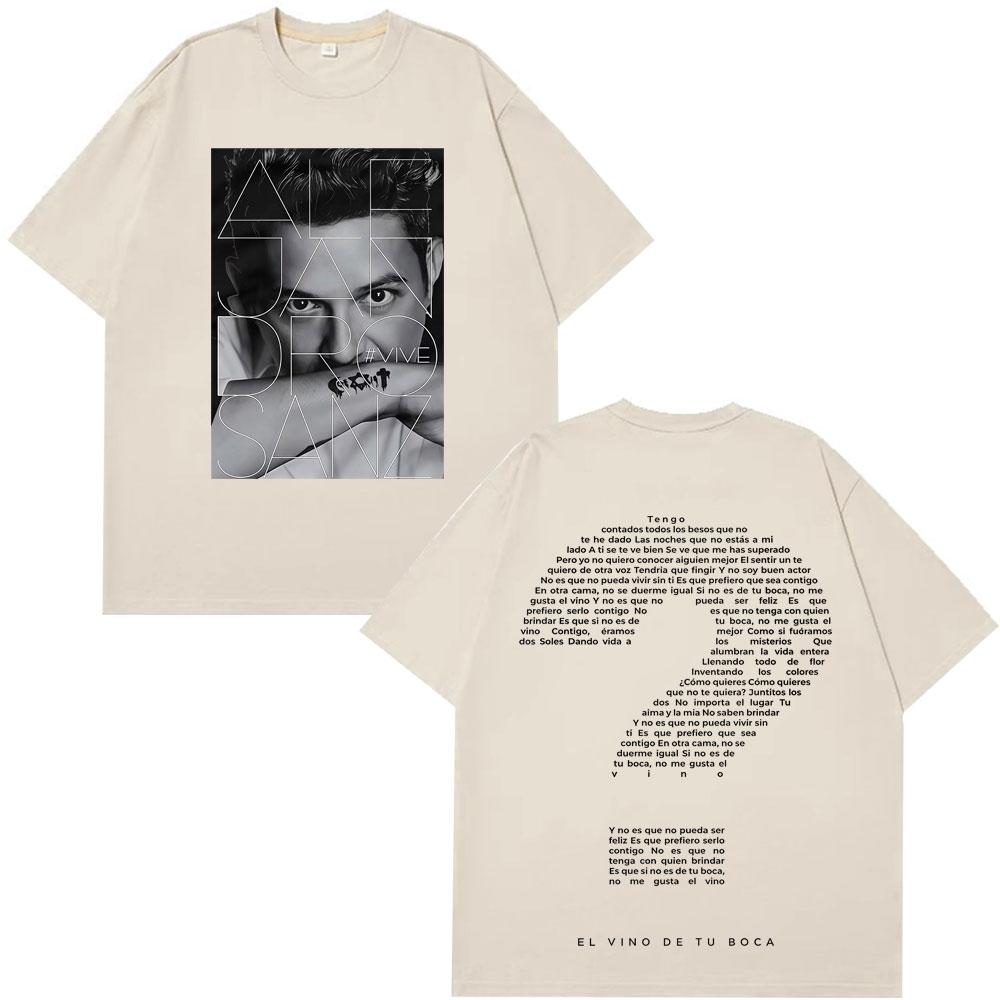 Alejandro Sanz Print Tee Tour Graphic Tee Unisex Women Fashion Casual Hip Hop Tee Summer Cotton Goth Punk Casual Tee