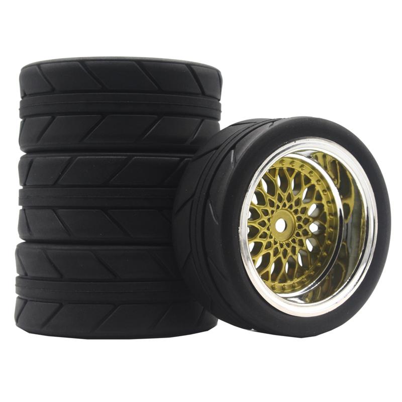 4PCS 65mm 1/10 On Road Wear-Resistant Rubber Tires + Rims for HSP HPI RC Car 94123/94122/CS XI