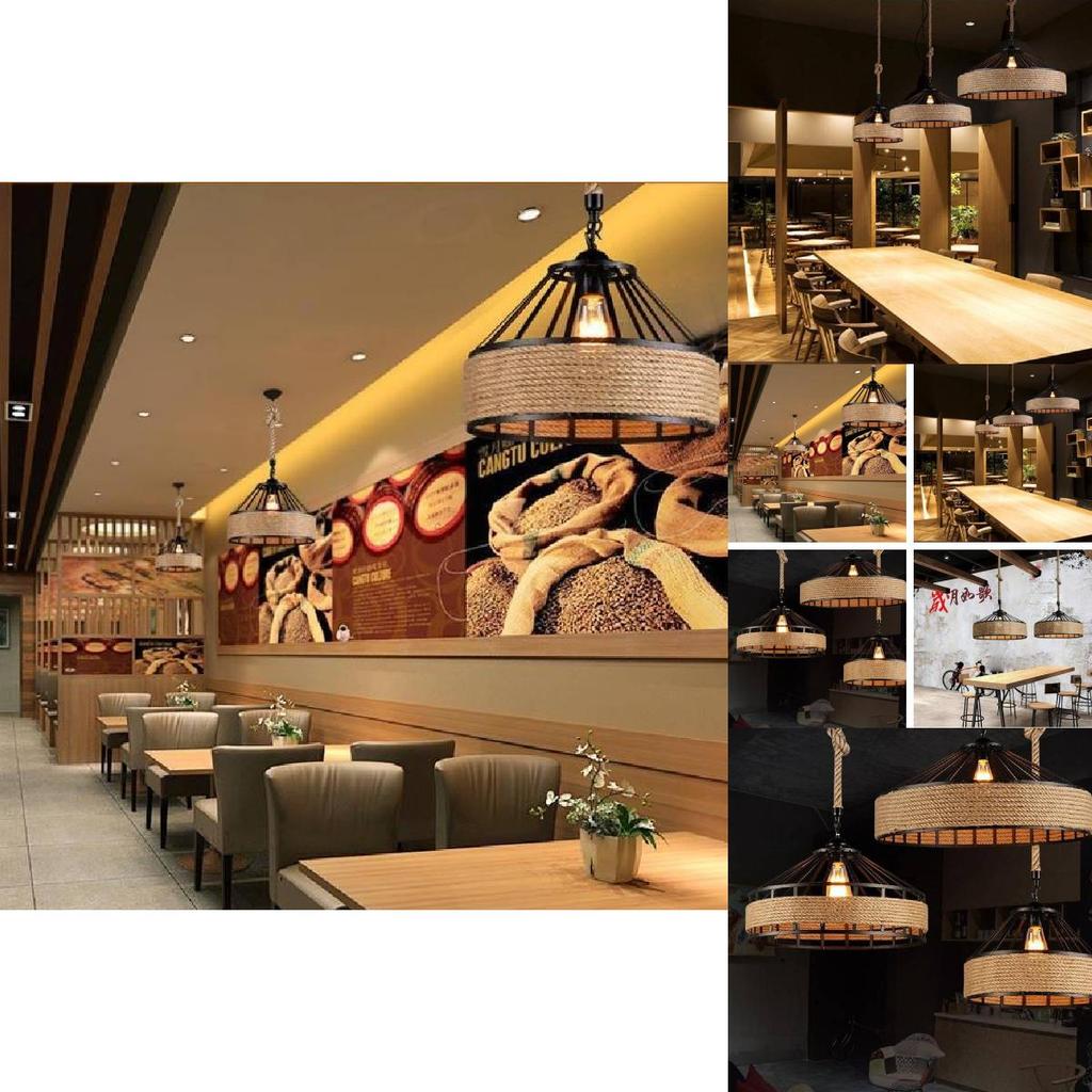 Стильный индустриальный подвесной светильник из железа и веревки для ретро-атмосферы ресторана