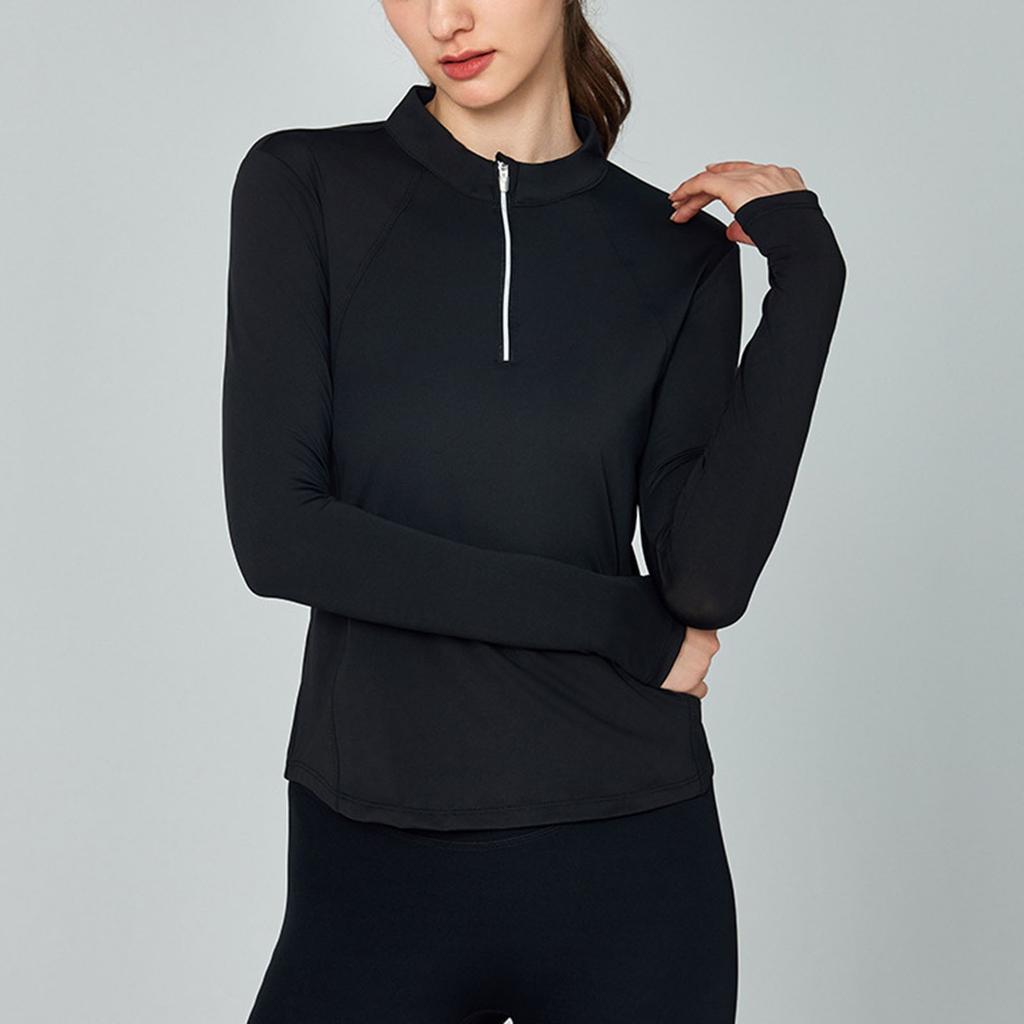 Одежда для йоги, топы с длинными рукавами для женщин со светоотражающими полосками и полумолнией, спортивные топы с узкой талией и топы для фитнеса для бега