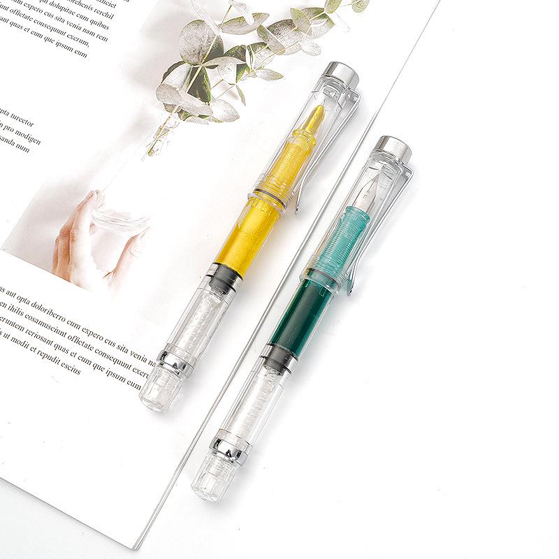 Прозрачная тонкая золотая перьевая ручка с изогнутым пером - ручка для каллиграфии с тонким пером для студентов