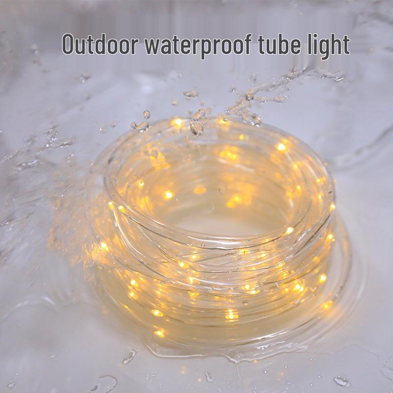 LED Solar Tube Fairy Lights, Copper Wire, Waterproof, Outdoor Christmas Courtyard Decoration