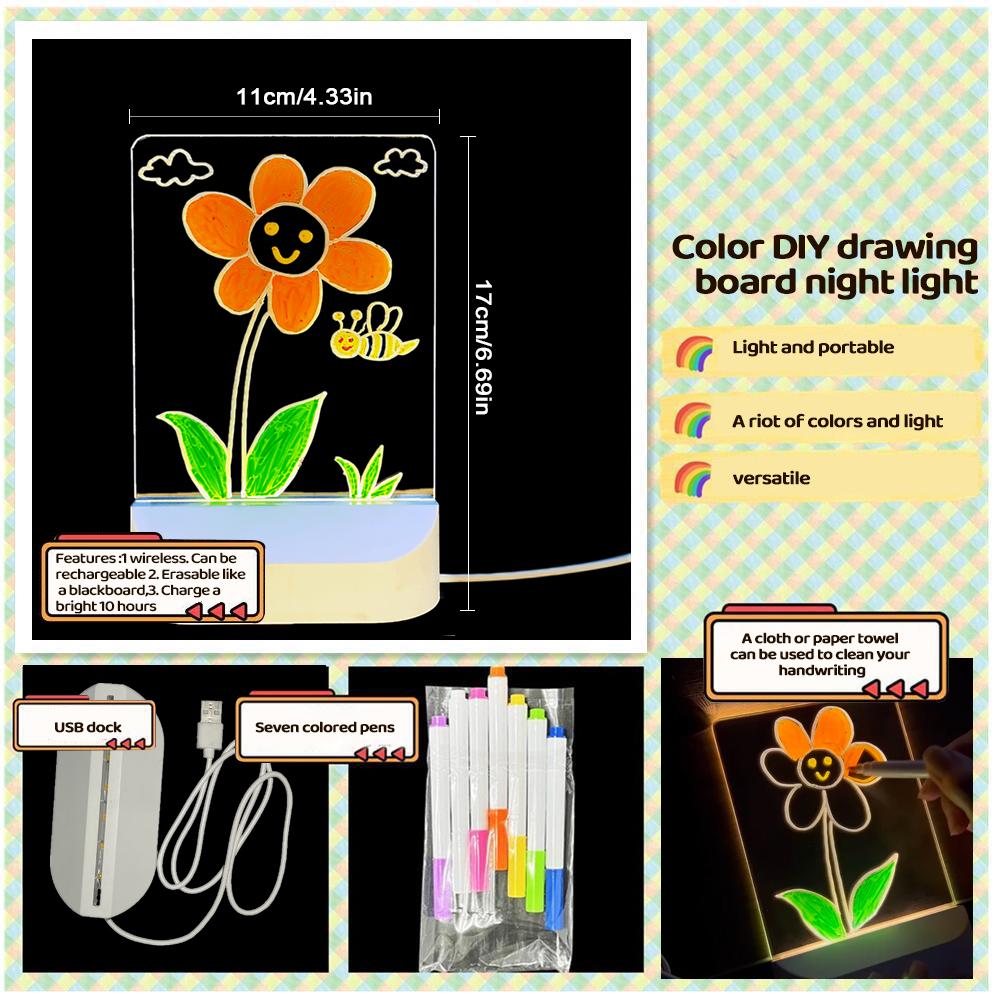 Новинка, светодиодная доска для заметок с 7 цветами, акриловая доска для сообщений, ночник, светящийся наружу, доска для рисования для детей