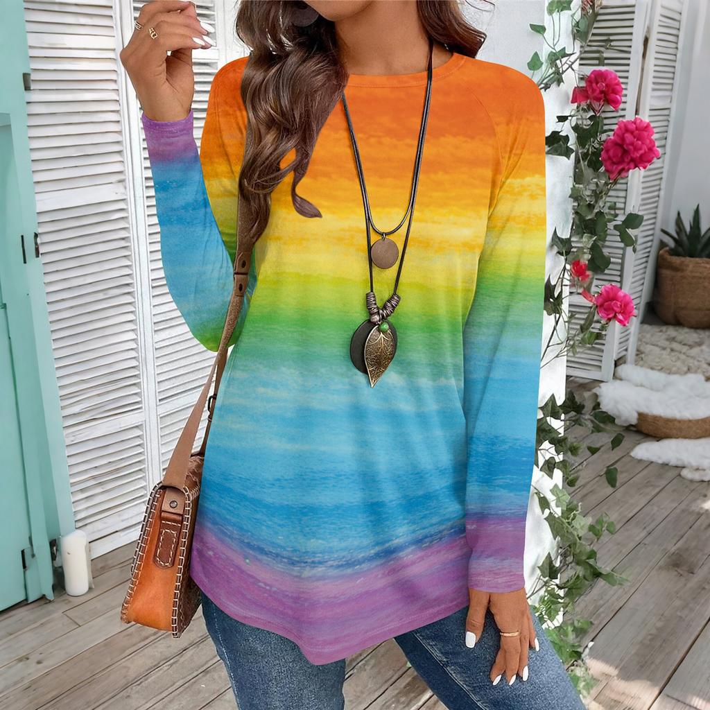 Women's Casual Plus SizeLong Sleeved Round Neck Vintage Ethnic Printing T-shirt Top Pullover