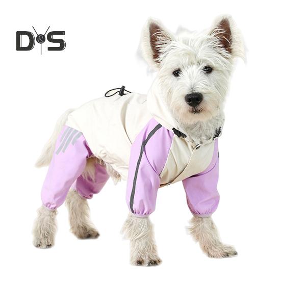 Дождевик для собак, водонепроницаемый дождевик с капюшоном, пончо с полным покрытием, светоотражающими полосками и отверстием для поводка для маленьких и средних собак