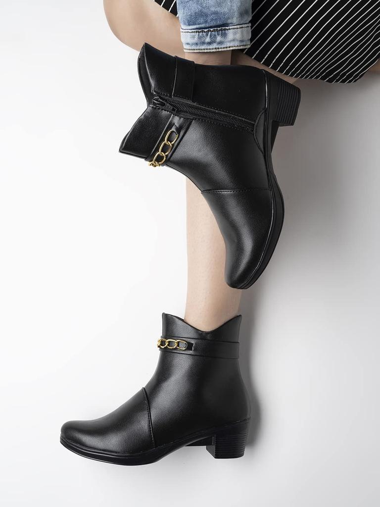 Shoetopia Женские короткие ботильоны на массивном каблуке с нескользящей подошвой, удобные модные ботильоны на щиколотку | Мягкая амортизирующая подошва | Для повседневной носки, вечеринок и зимы