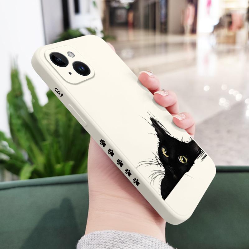 Чехол для телефона "Холодный черный кот" для iPhone 16 15 14 13 12 11 Plus Pro Max Mini X XR XS Plus Жидкий силиконовый чехол