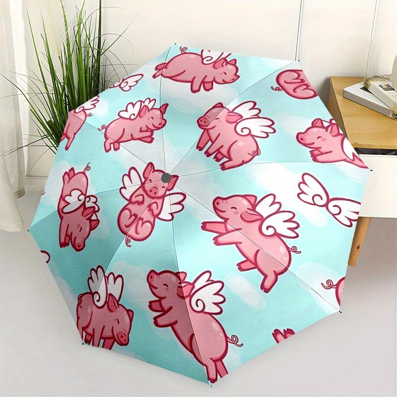 1pc Flying Pigs Automatic Folding Umbrella Portable Collapsible Design, 8-Rib Iron Frame, Durable Fabric, All-Season Casual Outdoor 149